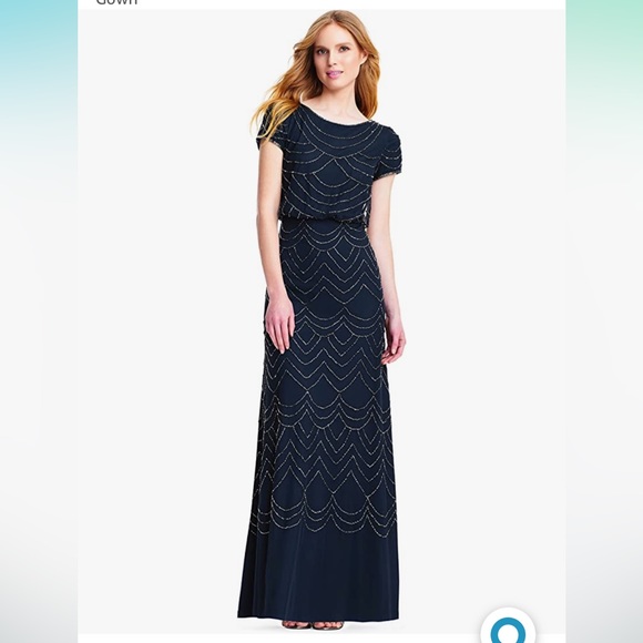 Adrianna Papell Dresses & Skirts - Adrianna Papell Navy Gold Beaded Gown